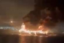 (فیلم)  لحظه آتش‌سوزی ۵ لنج تجاری در عسلویه / ۴ شناور خاکستر شد  <img src="/images/video_icon.png" width="11" height="10" border="0" align="top">