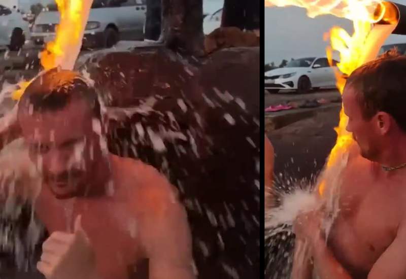 فیلم/ حمام کردن مردان روس با آتش