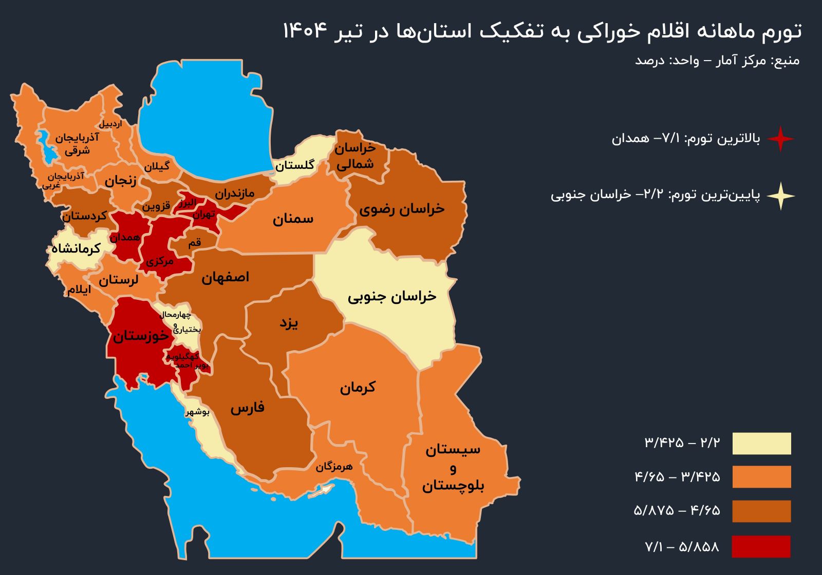 بیشترین و کمترین تورم خوراکی در 11 استان | همدان رکورد زد